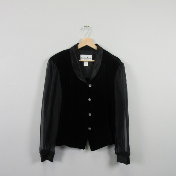 VTG Another Thyme Blouse Women XL Black Velvet Top Whimsigoth Goth Wednesday 298 - Picture 1 of 10